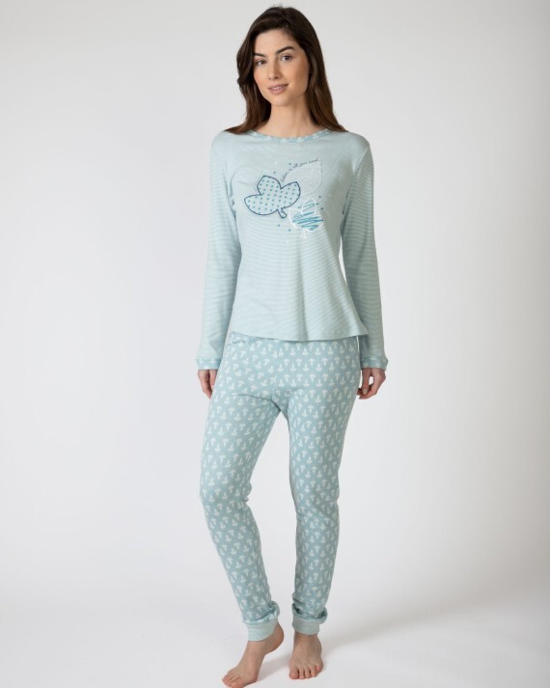 Pijama en tejido de punto listado y estampado - 1