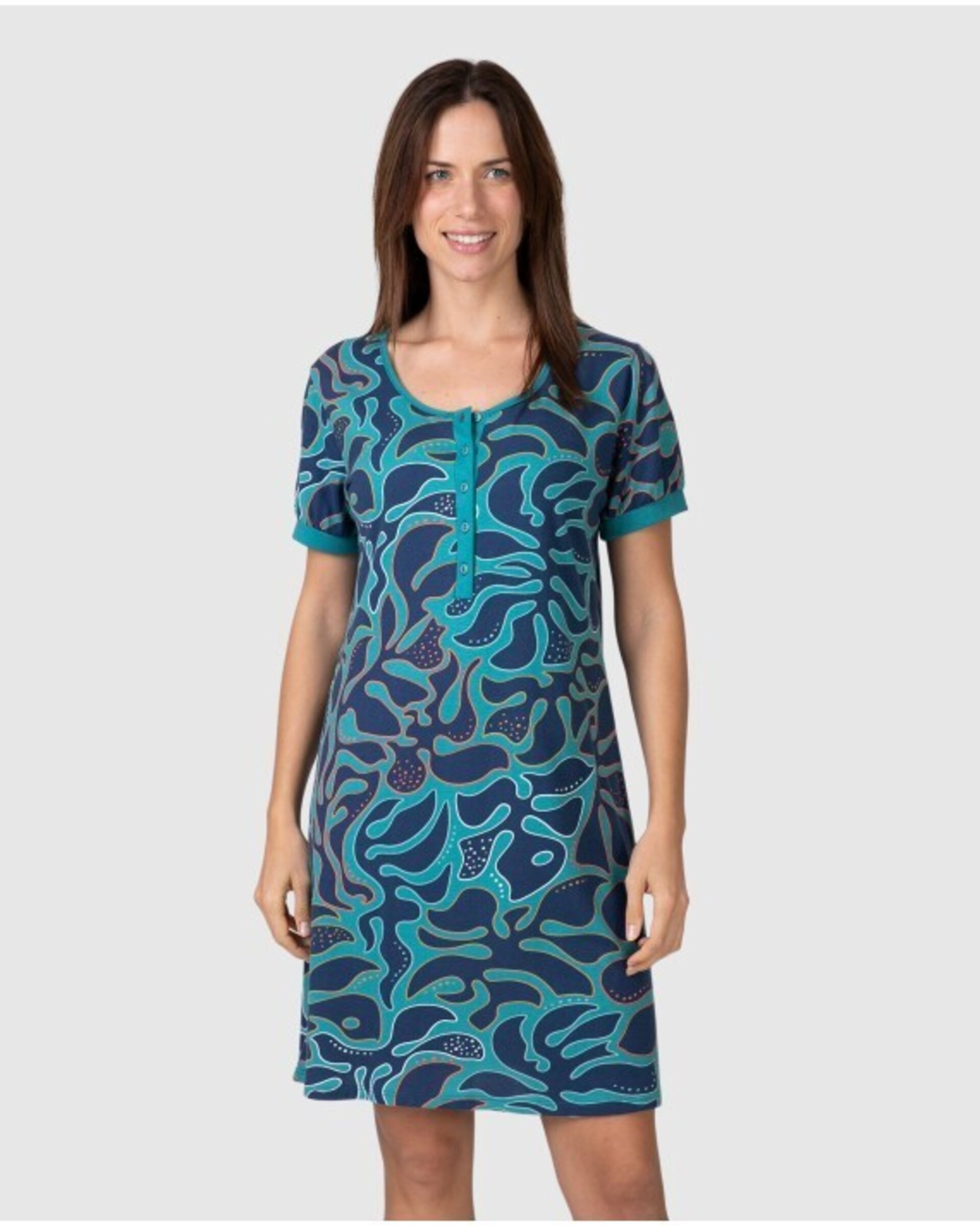 CAMISÓN CORTO DE MUJER DE MANGA CORTA CON ESTAMPADO ABSTRACTO - 1