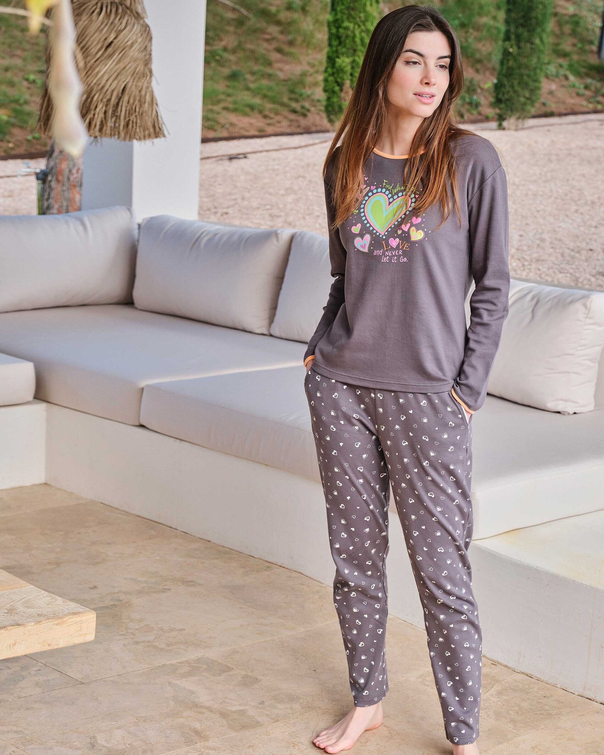 Pijamade mujer largo en punto algodón estampado - 4
