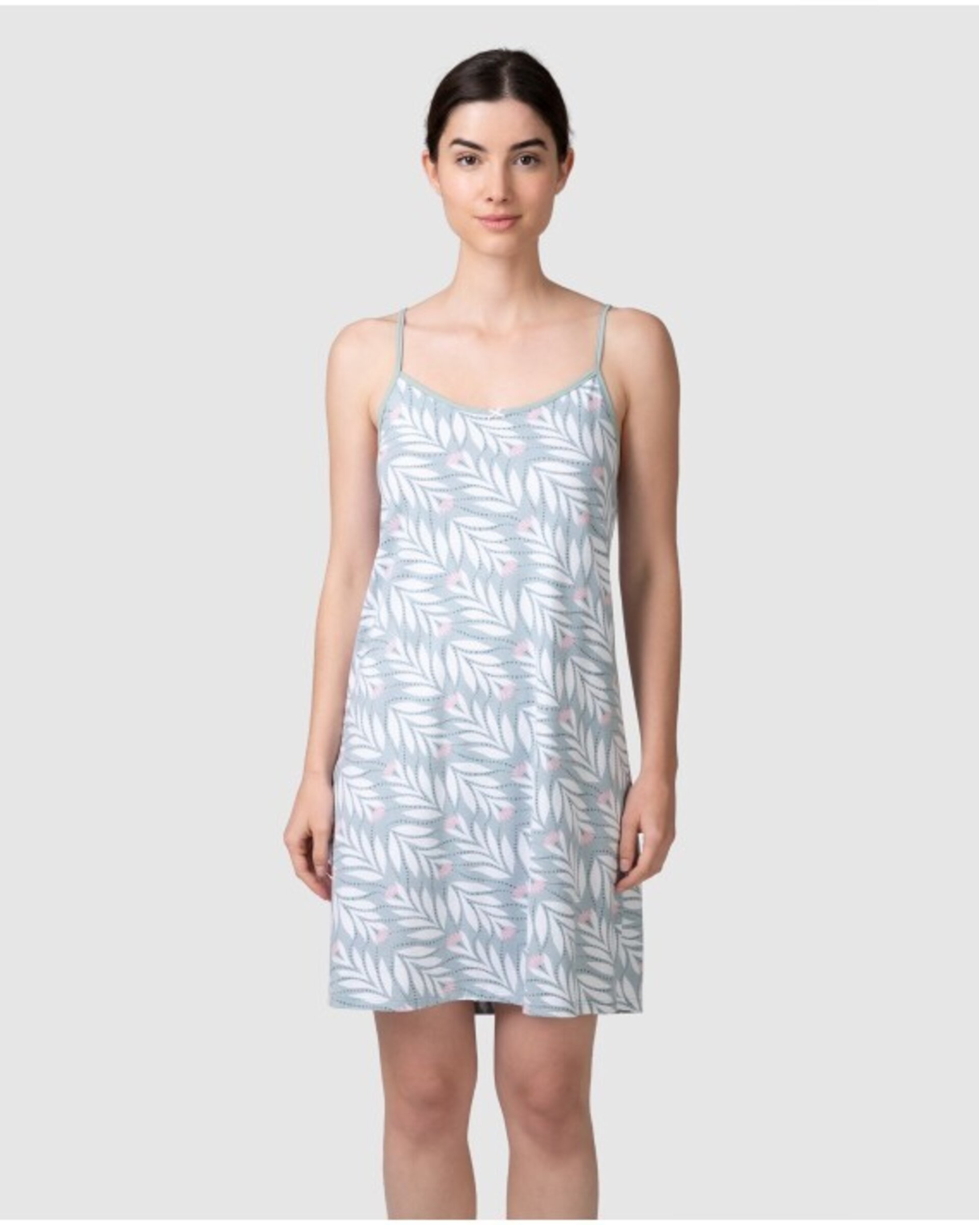 CAMISÓN CORTO DE MUJER DE TIRANTES FINOS CON LAZO POSTERIOR - 1