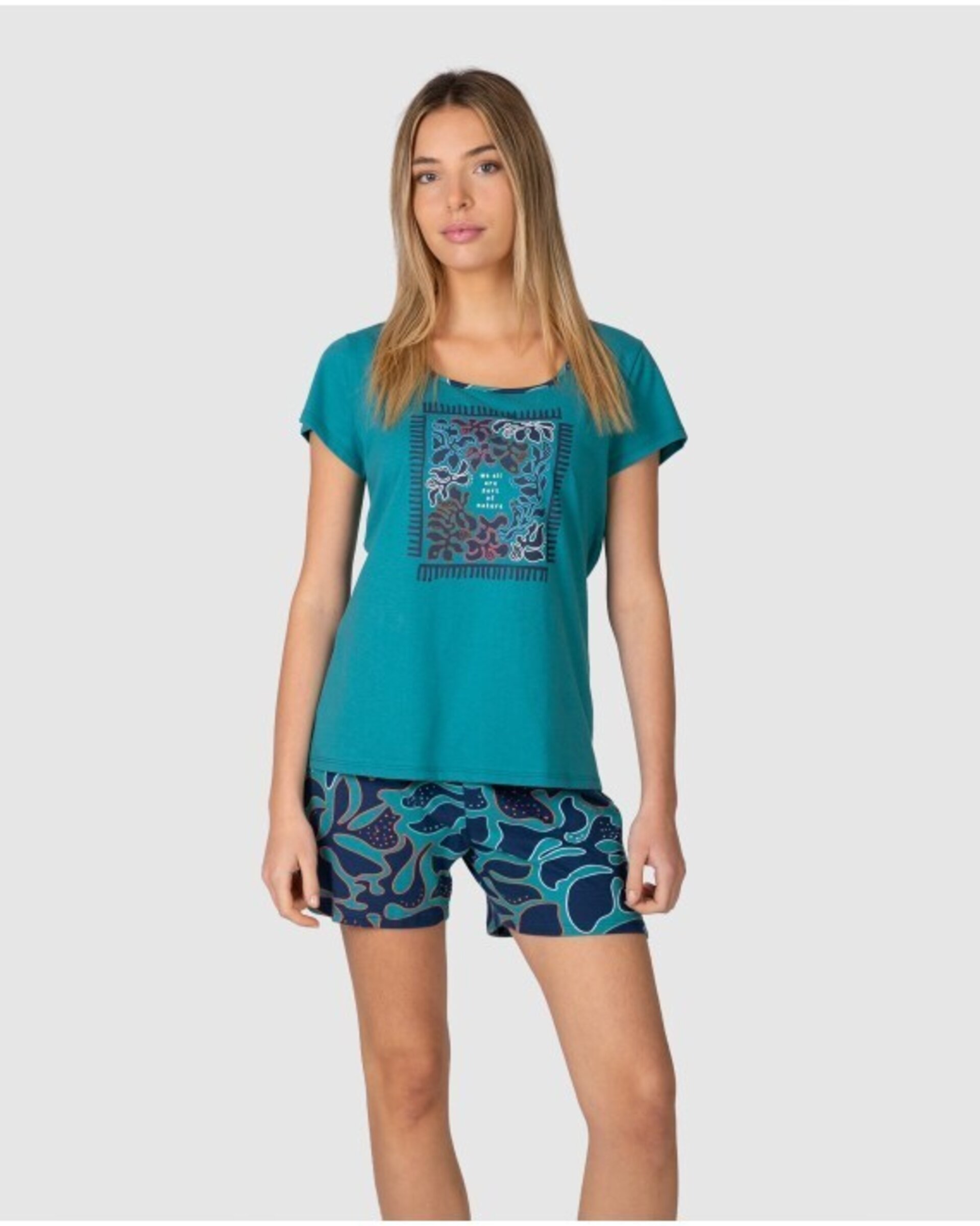 PIJAMA CORTO DE MUJER MANGA JAPONESA ESTAMPADO GRÁFICO - 1