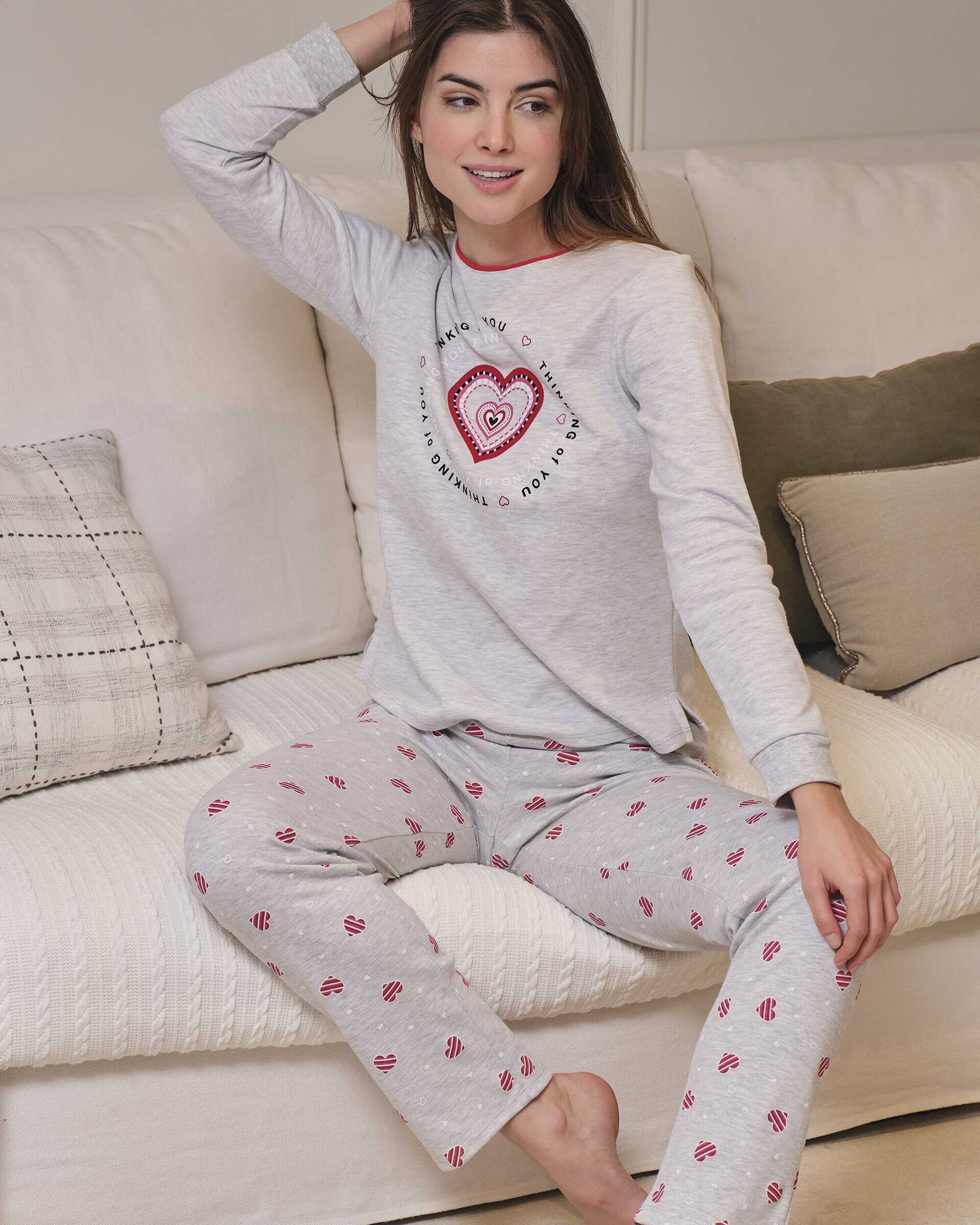 Pijama de mujer largo en tejido de punto estampado - 4