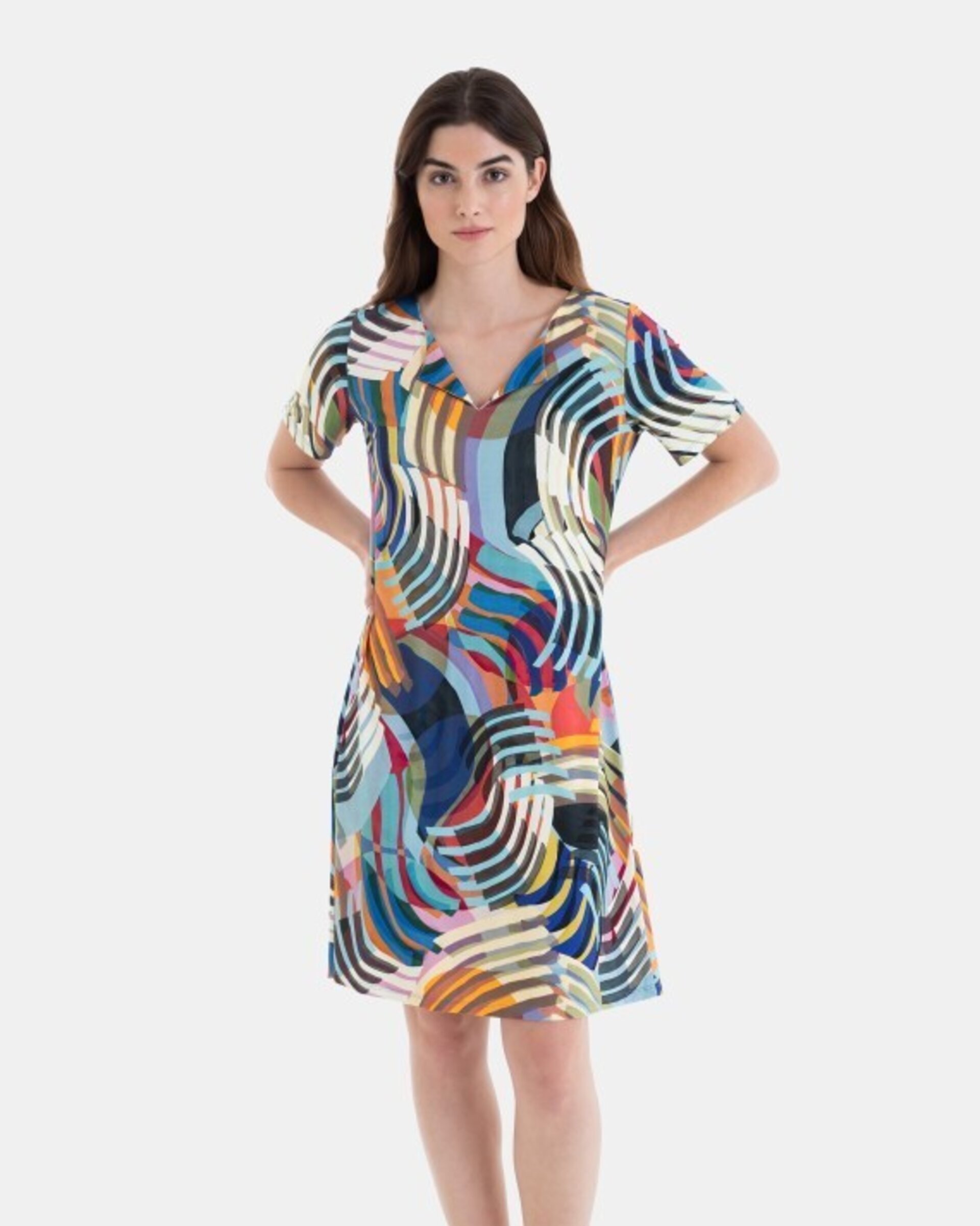 VESTIDO DE PLAYA CORTO DE MANGA CORTA ESTAMPADO MULTICOLOR - 2