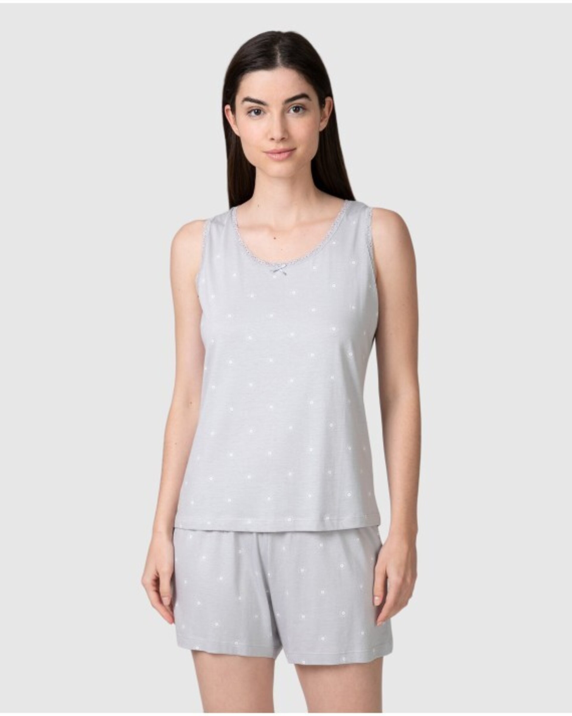 PIJAMA PIRATA DE MUJER SIN MANGAS PUNTILLA DECORATIVA - 1