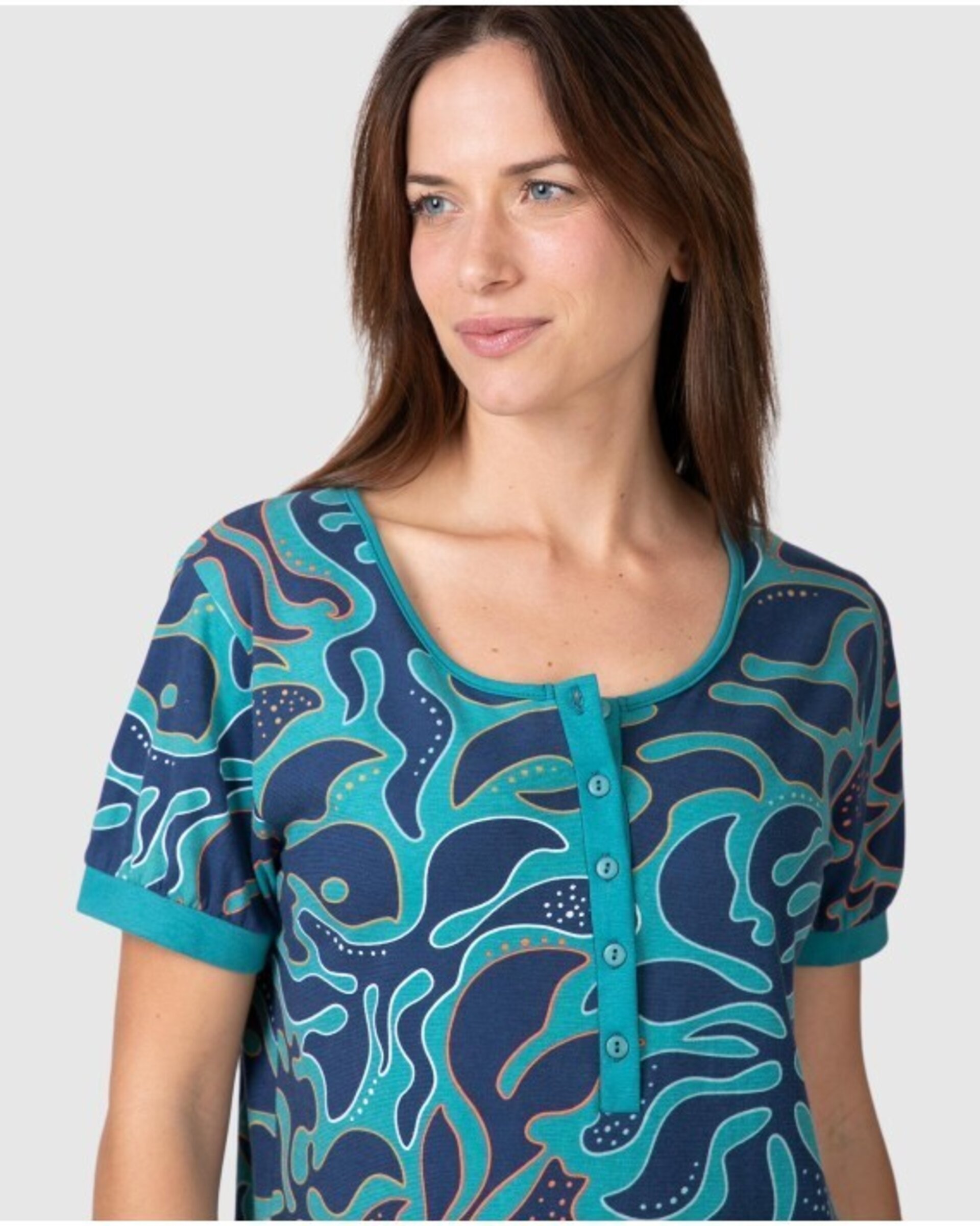 CAMISÓN CORTO DE MUJER DE MANGA CORTA CON ESTAMPADO ABSTRACTO - 2