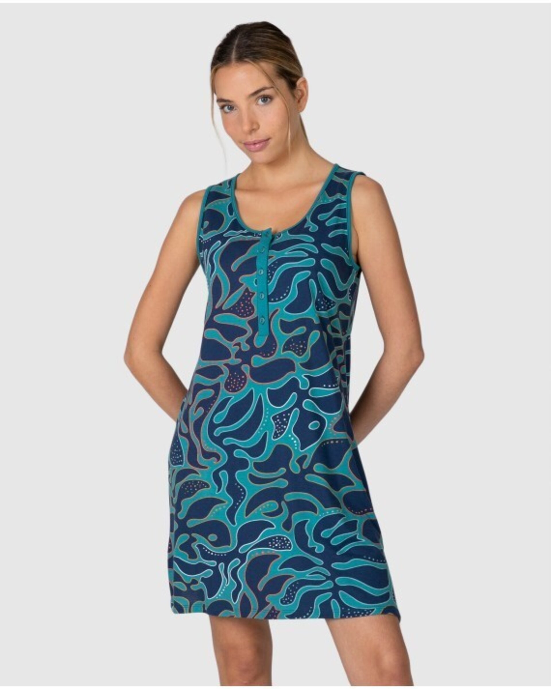 CAMISÓN CORTO DE MUJER DE TIRANTES CON ESTAMPADO ABSTRACTO - 1