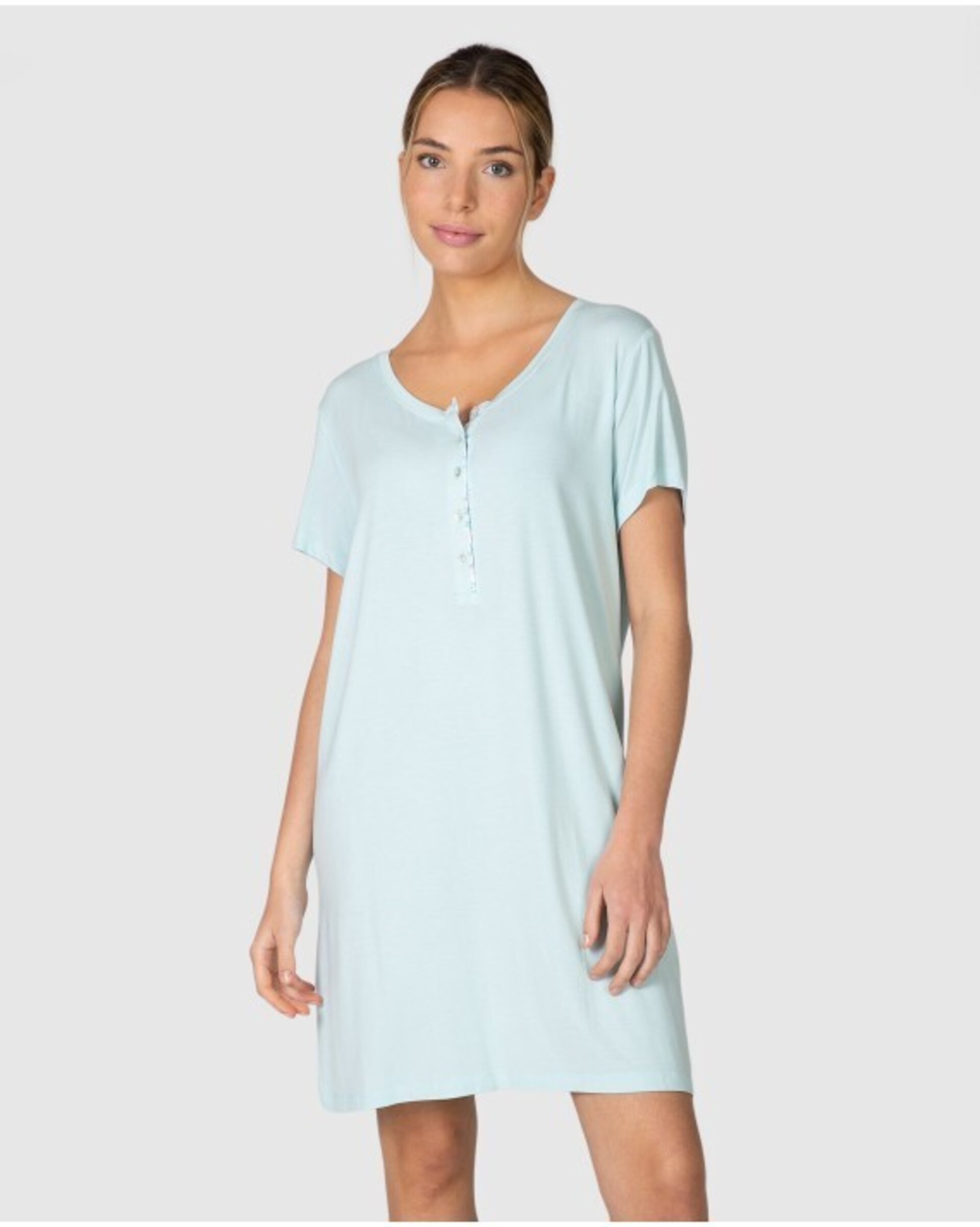 CAMISÓN CORTO DE MUJER DE MANGA CORTA CON TAPETA ABOTONADA - 1